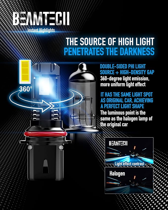 BEAMTECH Bulb, 9007 Fog Light Bulbs Powersports Light Bulb Fanless in Line - Image 4
