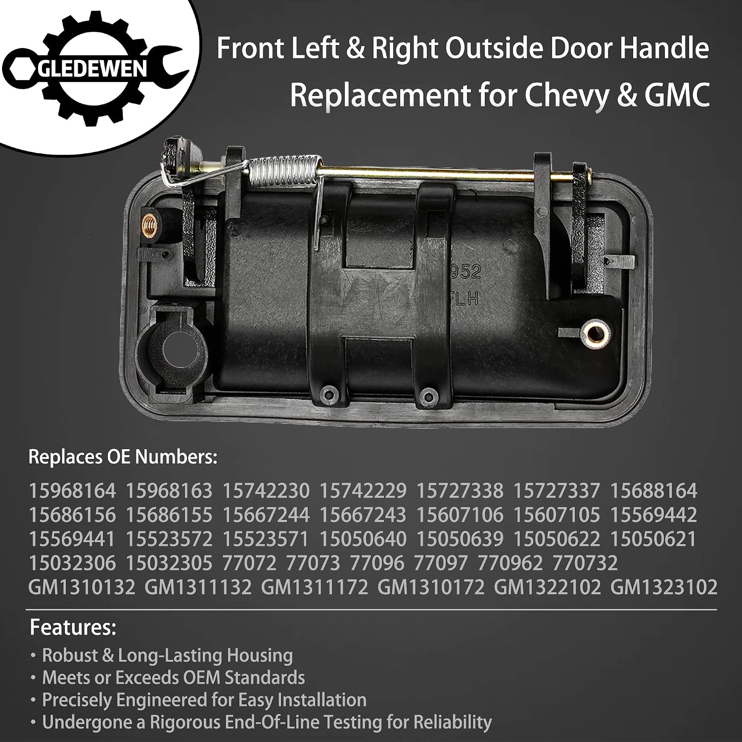 Metal Exterior Door Handle, Compatible with 1988-2001 Chevy K1500 K2500 K3500 C1500 C2500 C3500, GMC C/K 1500 2500 3500 Pickup Suburban, Tahoe, Yukon, Cadillac, Outside Front Right & Left, Metal Lever