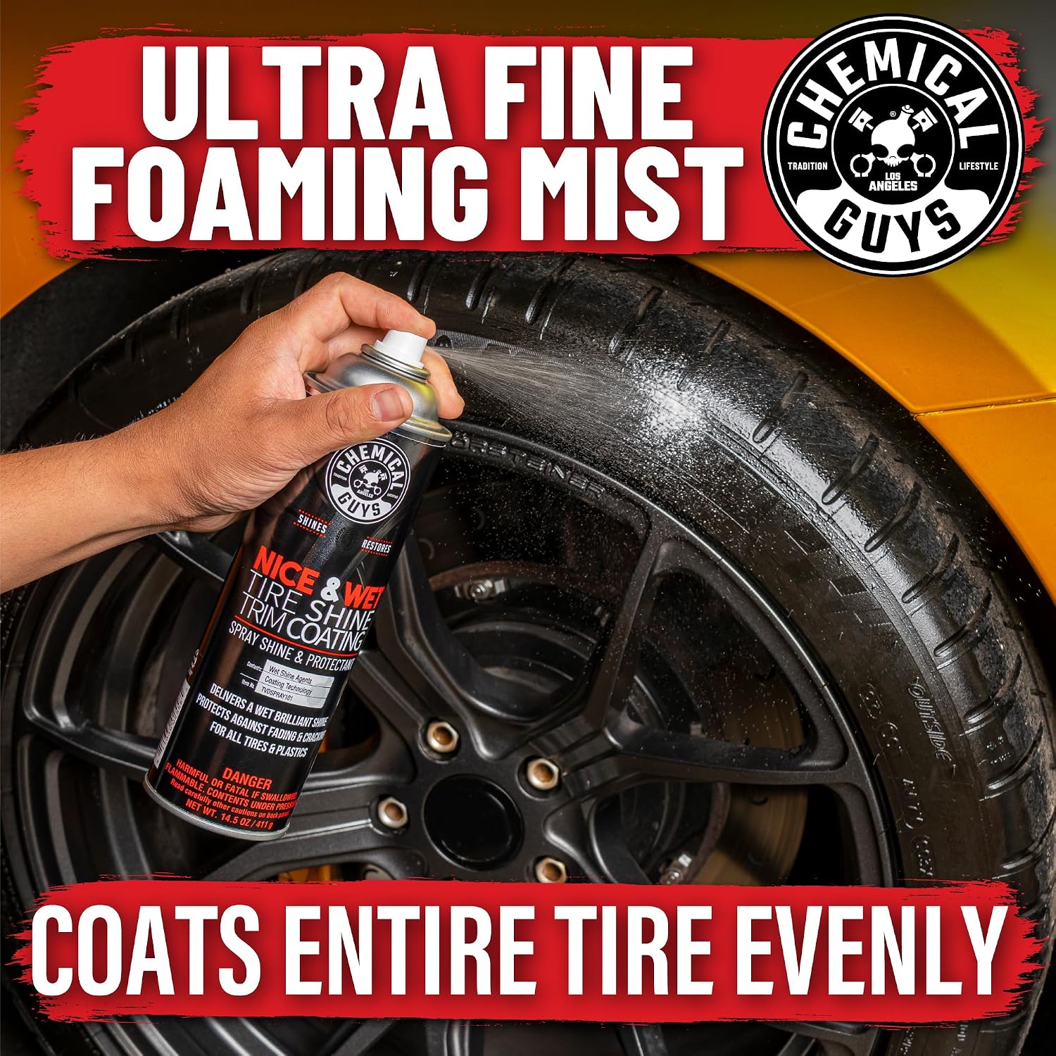 Chemical Guys TVDSPRAY101 Nice & Wet Tire Shine Trim Coating for Rubber, Plastic and Vinyl, Safe for Cars, Trucks, SUVs, Motorcycles, RVs & More, 14.5 fl oz