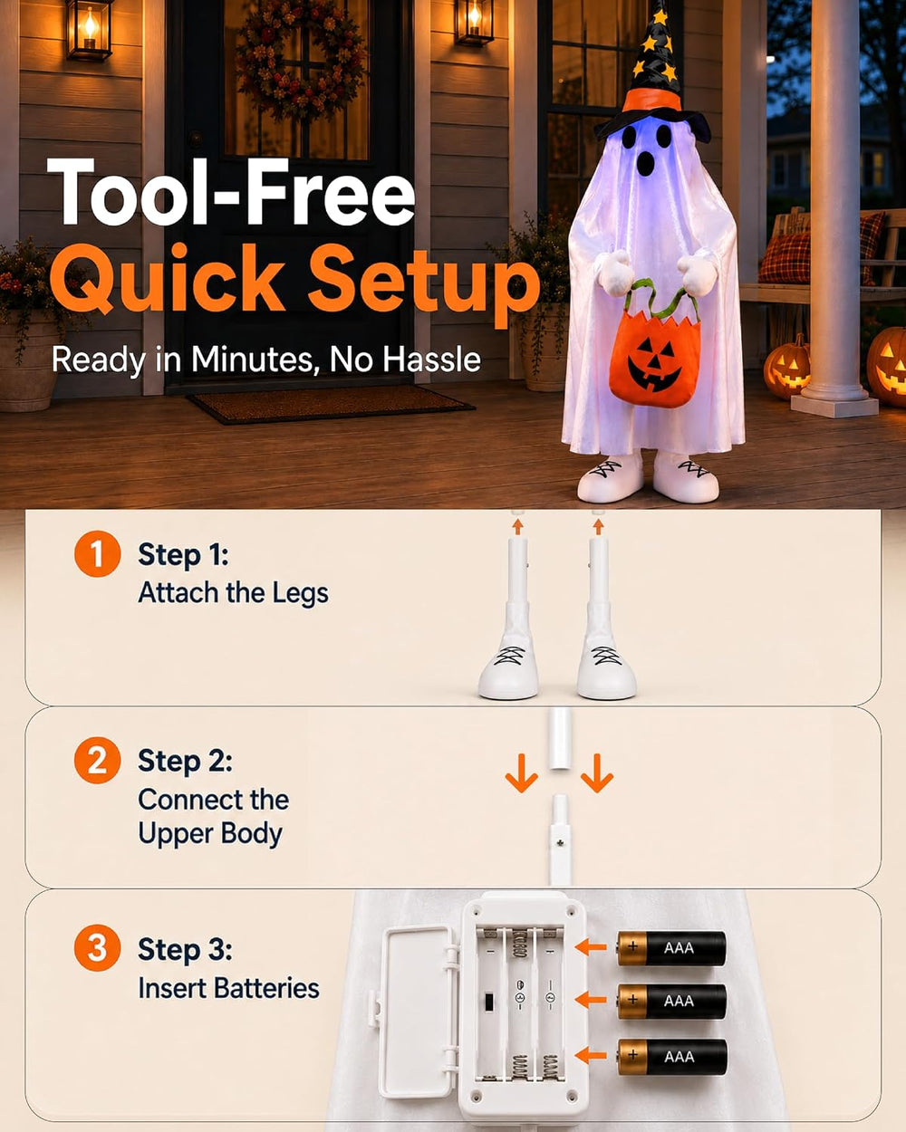 Outdoor Halloween Decorations Light Up Ghost, 37" Porch Decor RGB Lights