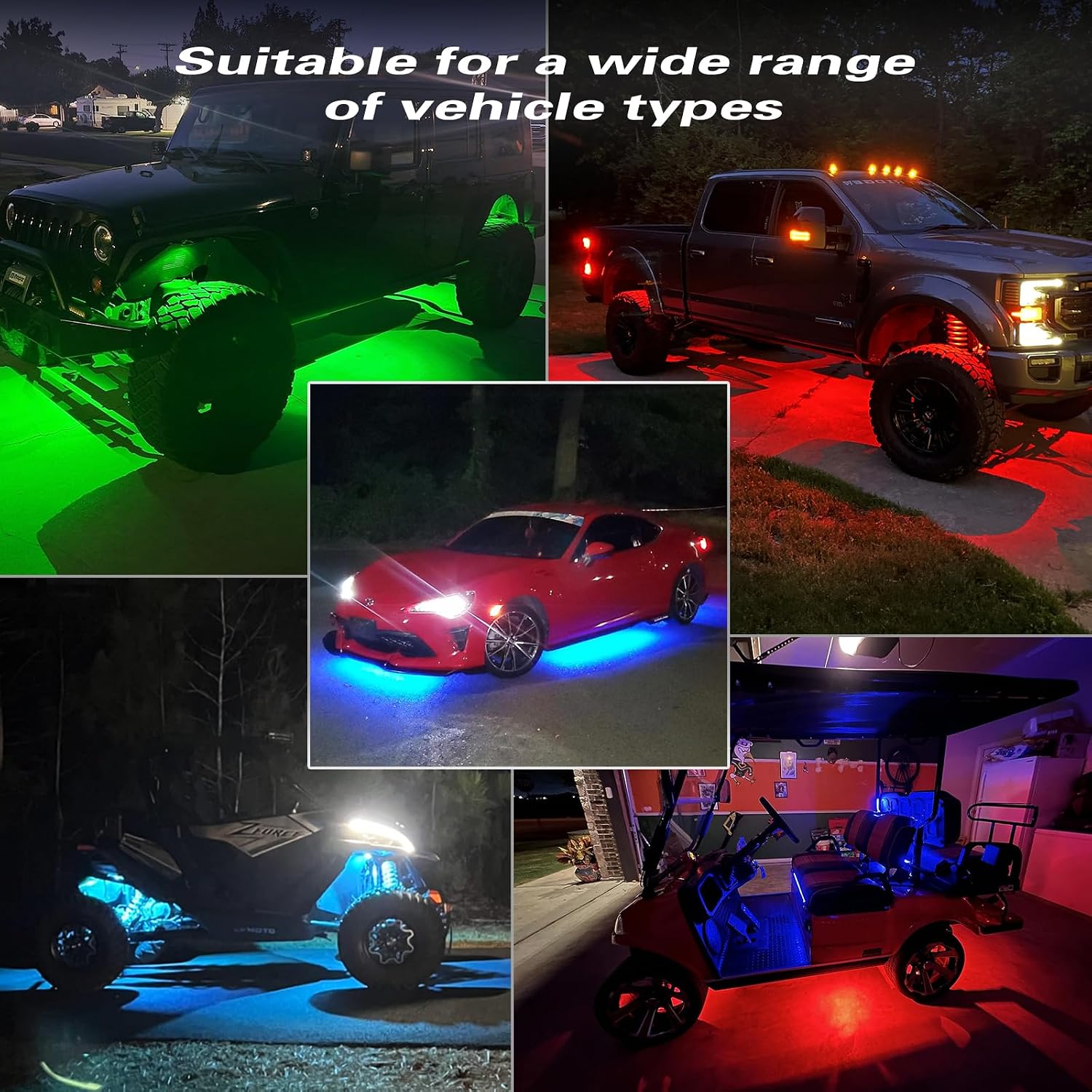 4PCS 47inch/3.93FT RGB LED Rock Lights Extension Cables Wire Cord 4PIN Snap-on Connector Underglow Lights Multi-Color Waterproof 12V for Trucks Jeep UTV ATV Golf Cart Offroad SXS RZR