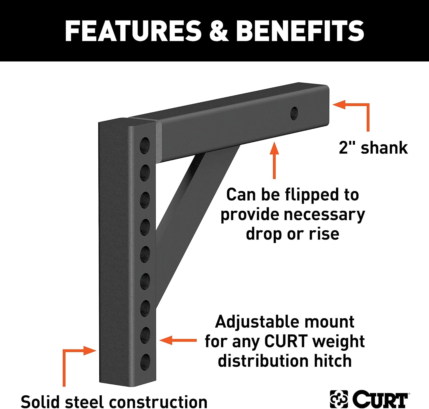 CURT 17121 Replacement Weight Distribution Hitch Shank, 2-Inch Receiver, 6-Inch Drop, 10-1/4-Inch Rise