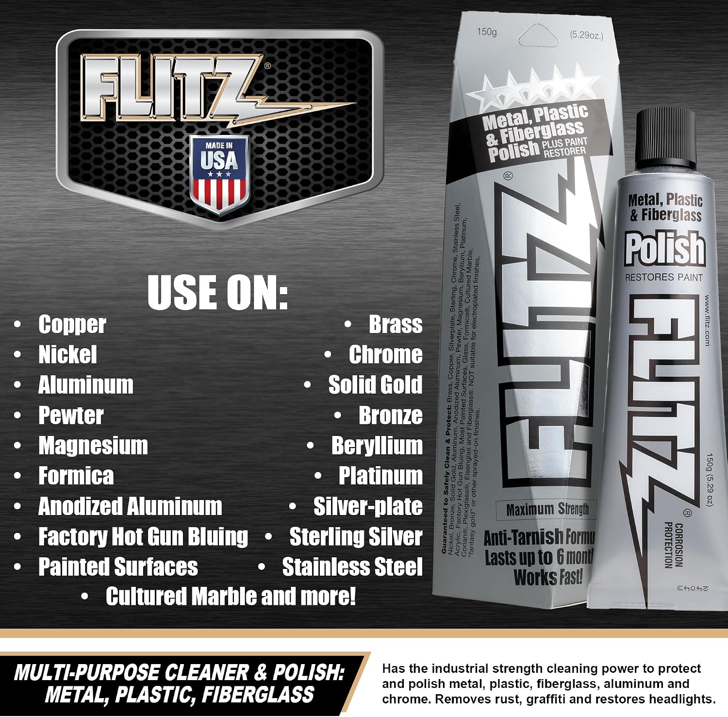 Flitz 5.29oz Metal Polish Paste + 16" x 16" Microfiber Cloth