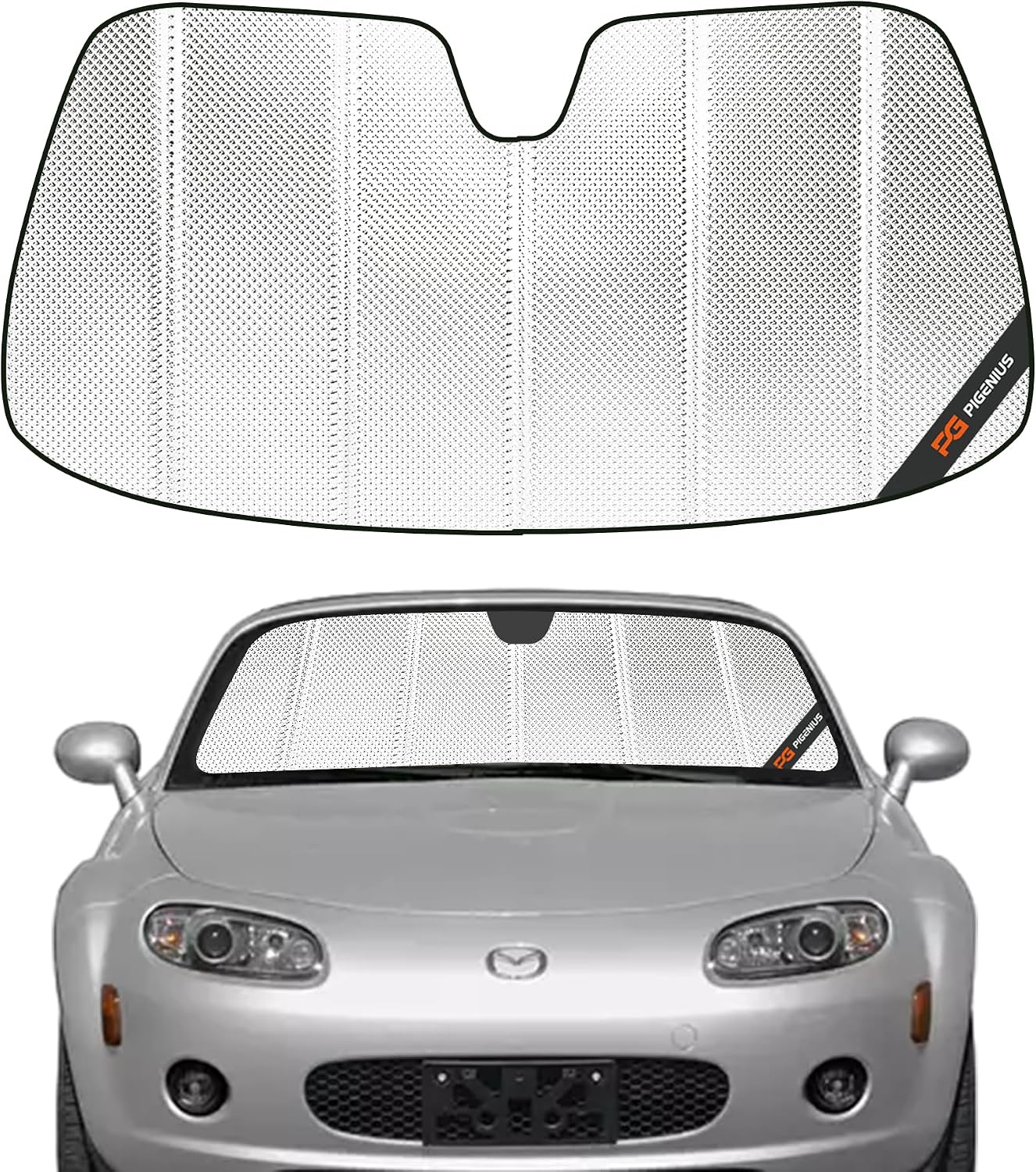 Pigenius Windshield Sun Shade for Mazda MX5 Miata 2006-2015. Reflective Aluminum Film Front Window Sunshade - BLAZBLOCK