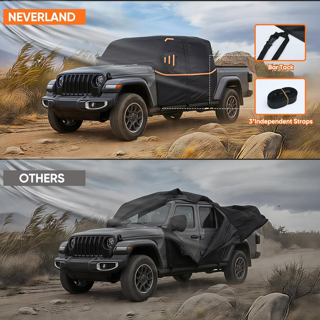 Cab Cover for Jeep Gladiator JT 2019-2026 - All Weather Waterproof Gladiator Half Car Cover, Outdoor Jeep Cab Cover Rain Covers with Door Zipper Windproof Straps for Sun Snow UV Protection