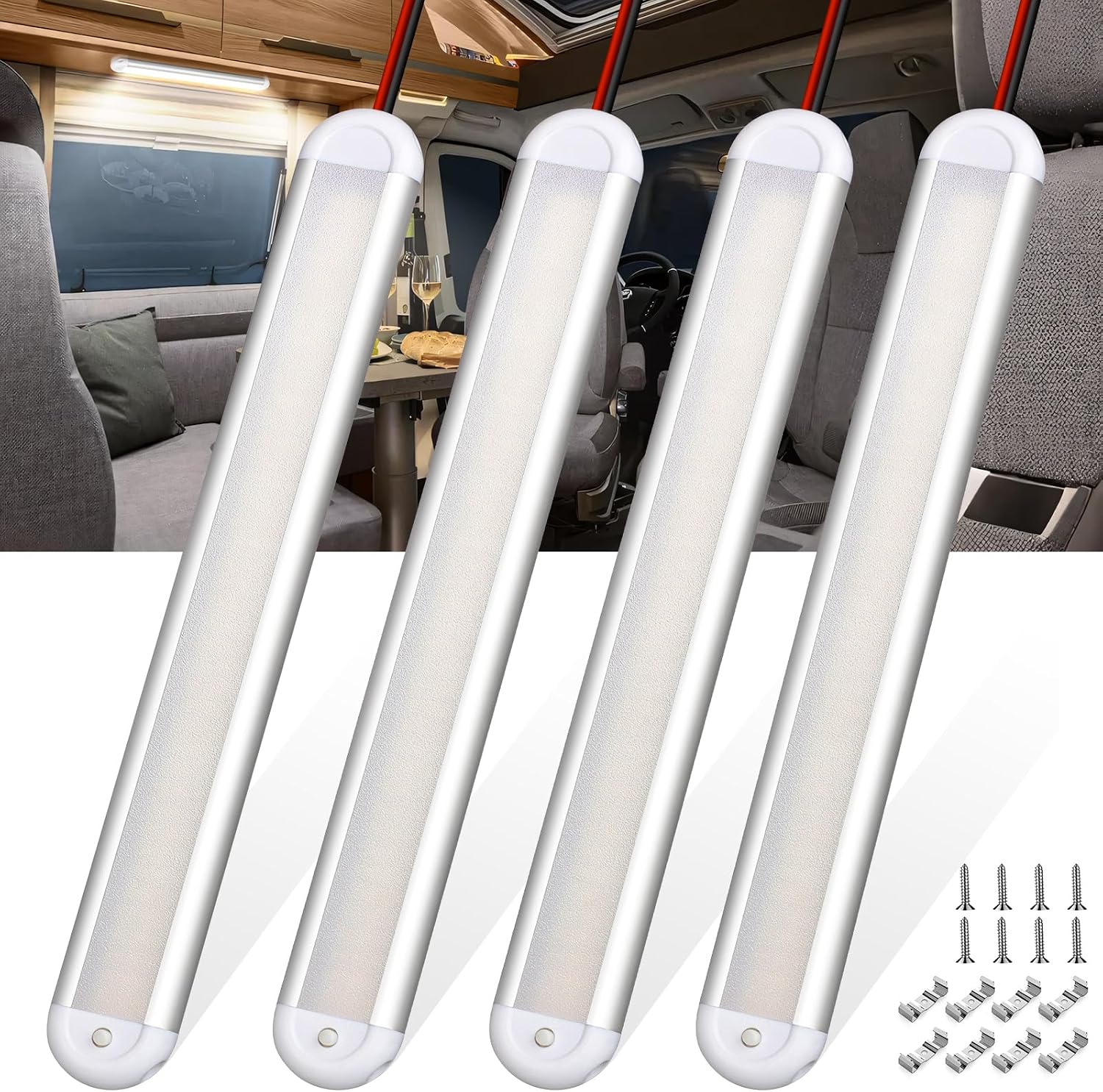 CT CAPETRONIX 12v Led Light Bar Strip, 120LEDs 1300LM 7W DC 12 Volt Led Strip Lights Fixtures with Switch, Enclosed Trailer Lights for RV Interior, Van, Truck Lorry, Camper, Boat, Caravan (4Pcs)