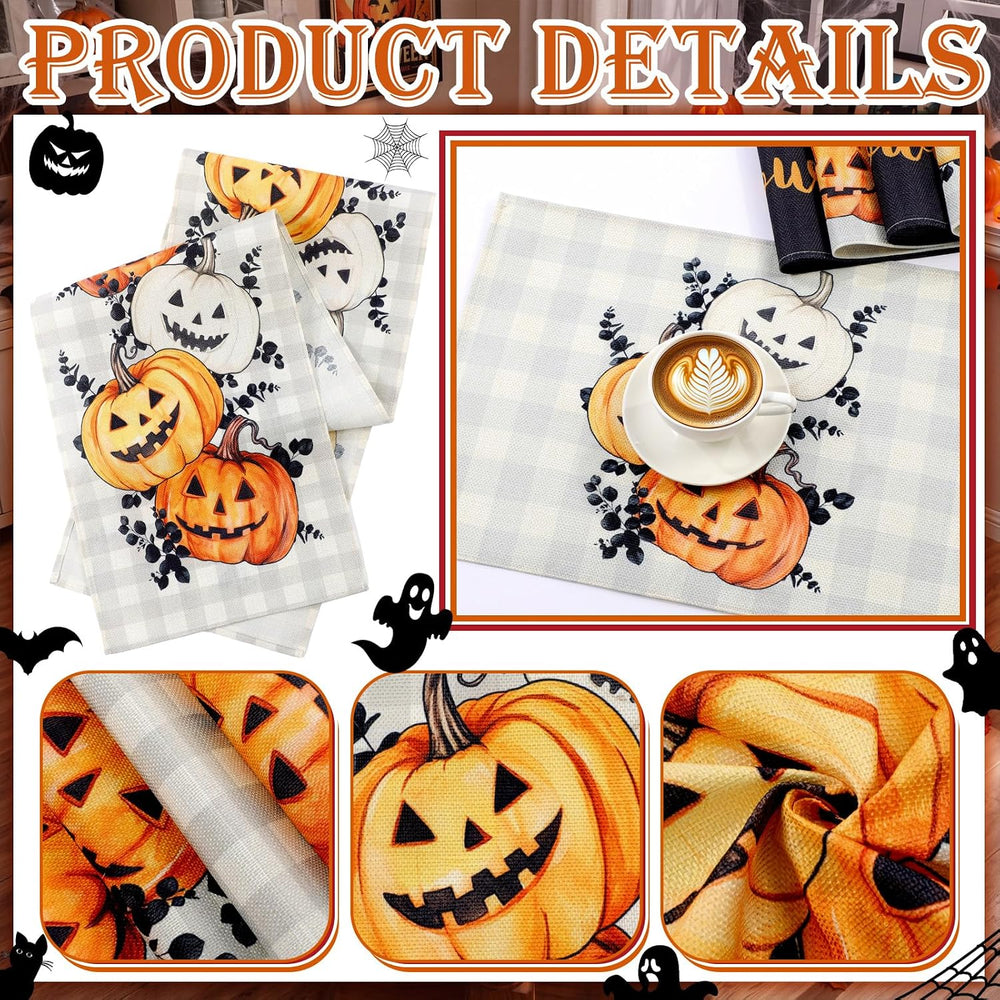 Newtay 13 Pcs Halloween Table Runner Placemats and Dining Chair Cover Set