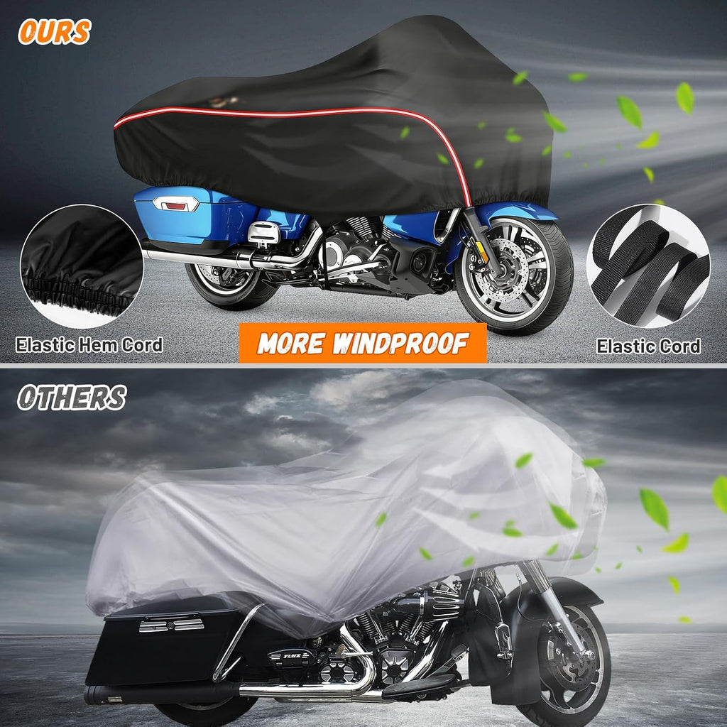 Motorcycle Half Cover Waterproof Windproof Outdoor Dustproof for Touring Models Road King Street Glide Road Glide and More, with Reflective Strip, Black