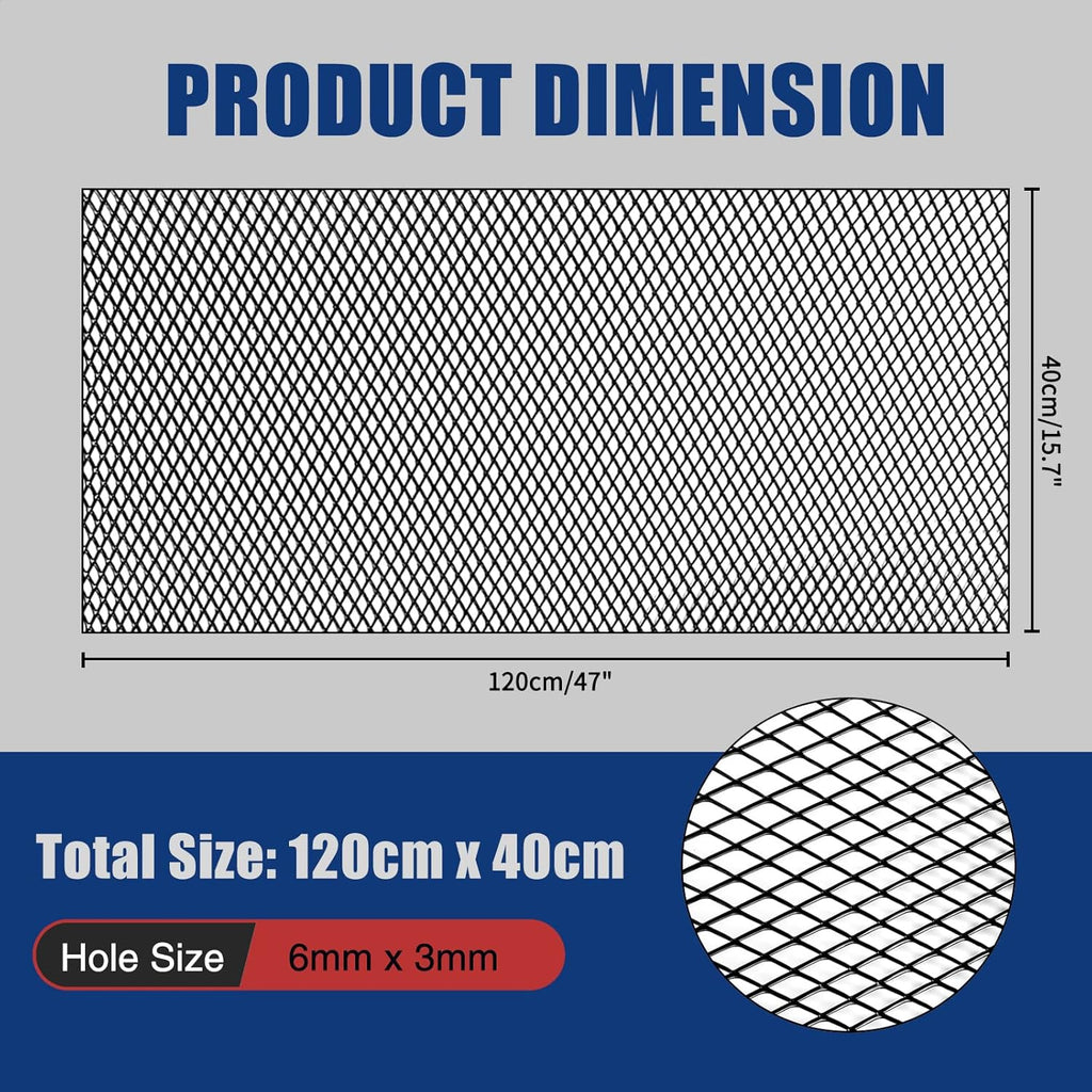 47"X16" Universal Black Metal Mesh: Aluminum Alloy 3 x 6mm Rhombic Hole Car Grill Mesh for Front Grille Insert Bumper