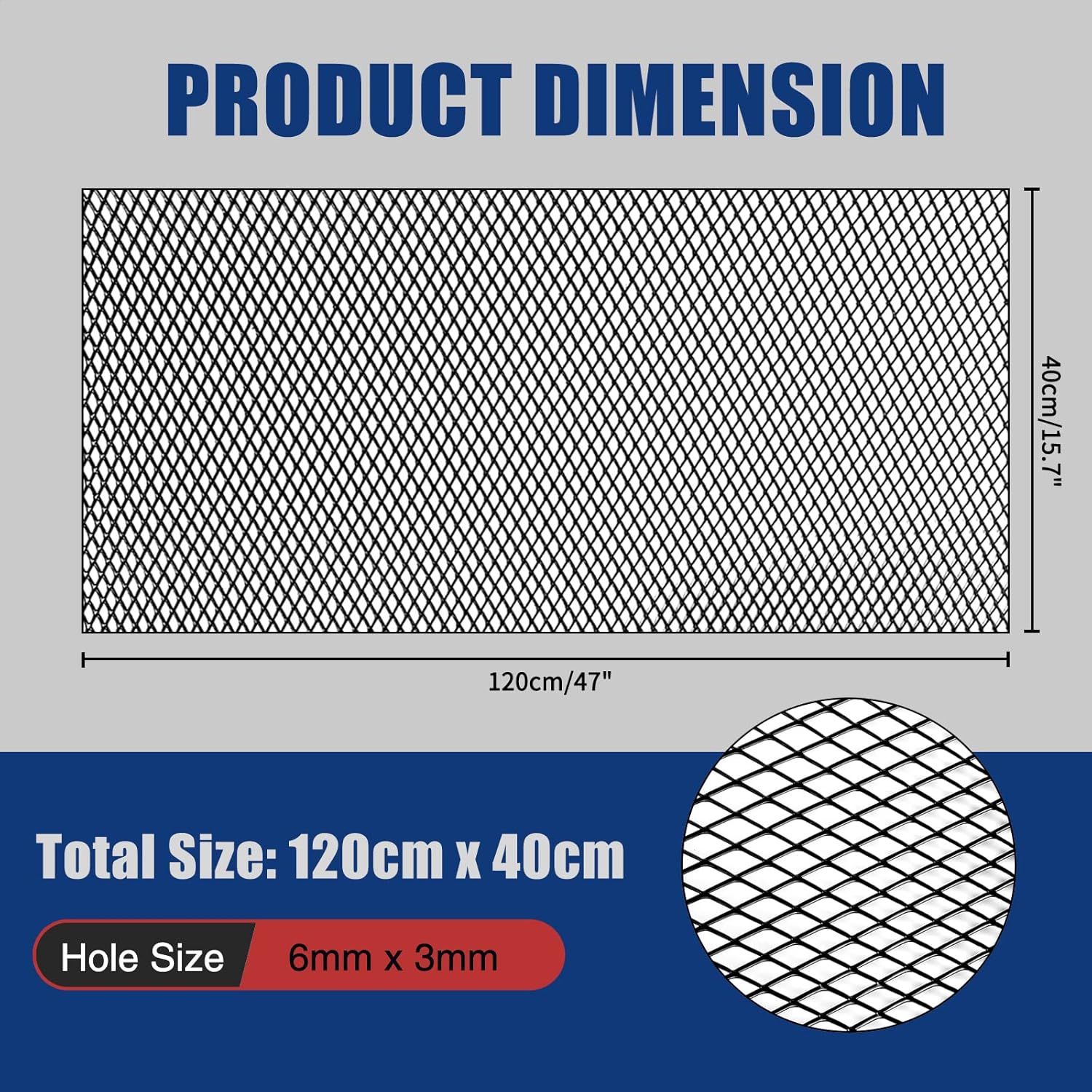 47"X16" Universal Black Metal Mesh: Aluminum Alloy 3 x 6mm Rhombic Hole Car Grill Mesh for Front Grille Insert Bumper