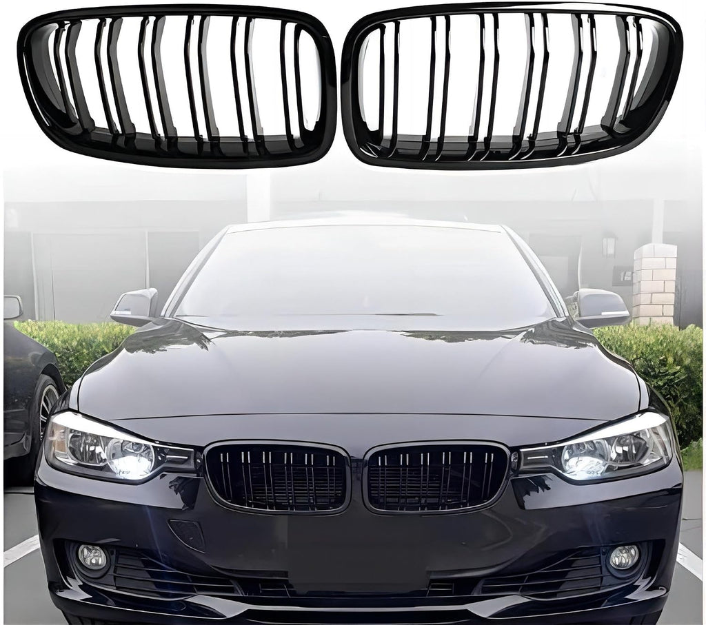 F30 Grill - Front Kidney Grille Black Grill for 2012-2018 BMW 3 Series F30 F31 320i 328i 328d 330e 330i 335i 340i 328i (Gloss Black-Double Slats)