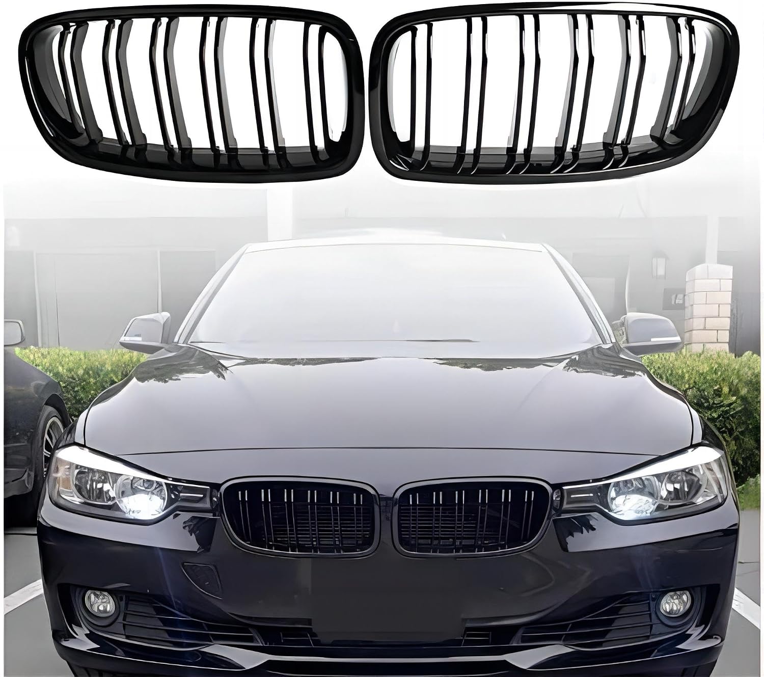F30 Grill - Front Kidney Grille Black Grill for 2012-2018 BMW 3 Series F30 F31 320i 328i 328d 330e 330i 335i 340i 328i (Gloss Black-Double Slats)