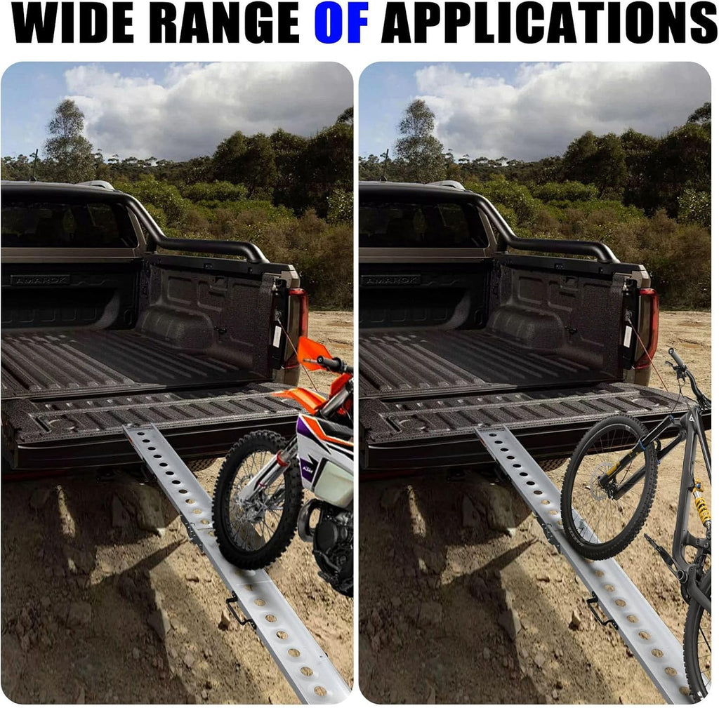 Aluminum Motorcycle Ramp, 440 lbs Capacity, 84.56" x 7.16" Folding Dirt Bike Loading Ramp with Dual Carry Handles & Rubber Pad, Portable Bike & E-Bike Ramp for Pickup Trucks, Trailers & Sheds