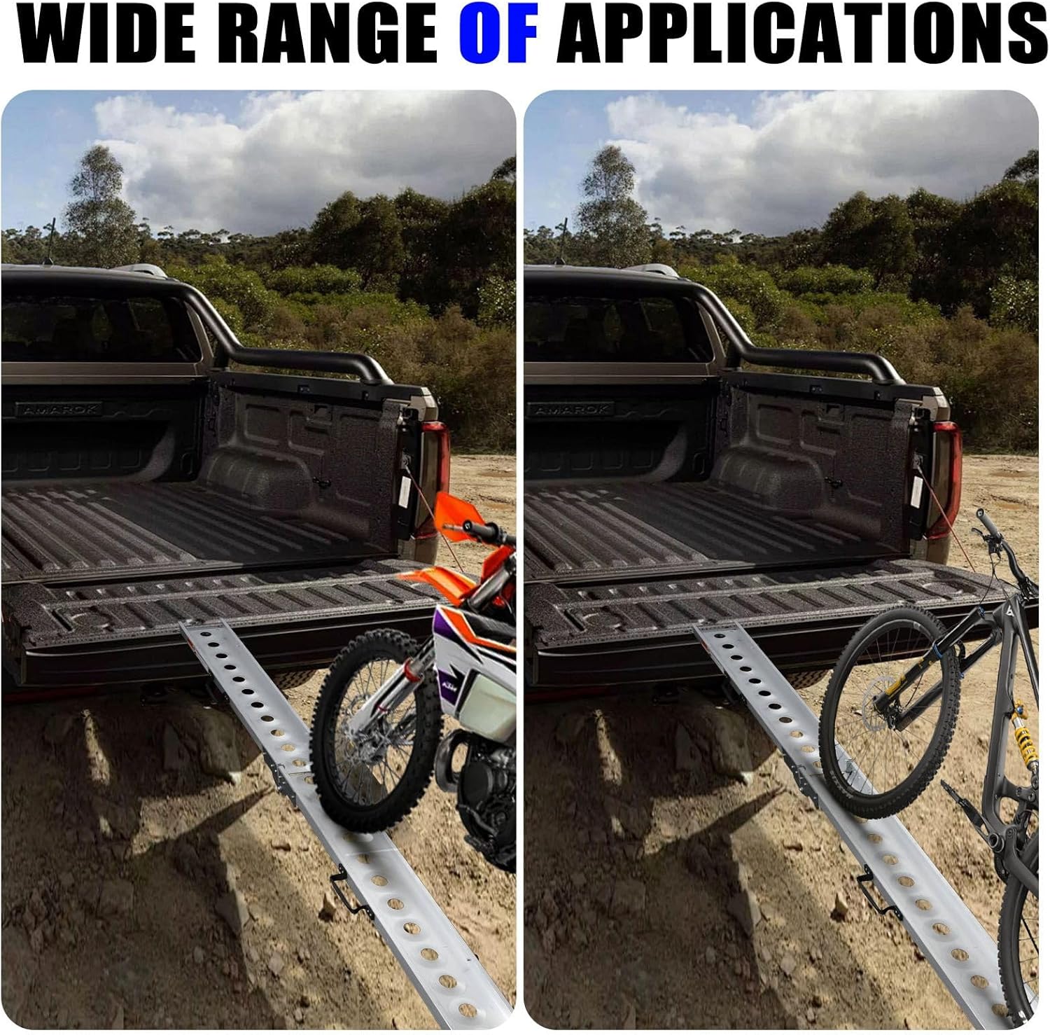 Aluminum Motorcycle Ramp, 440 lbs Capacity, 84.56" x 7.16" Folding Dirt Bike Loading Ramp with Dual Carry Handles & Rubber Pad, Portable Bike & E-Bike Ramp for Pickup Trucks, Trailers & Sheds