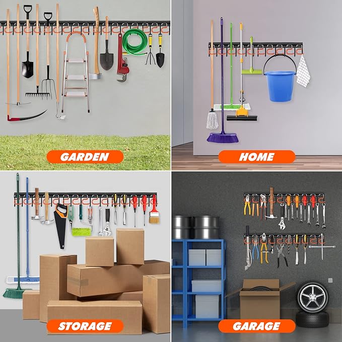34'' All Metal Garden Tool Organizer Wall Mount Garage Organizers and Storage - Image 6