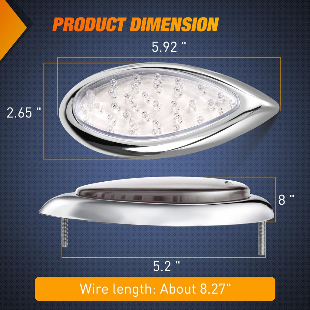Nilight Trailer Tail Light 2PCS 5.9Inch Teardrop 35 LED White Chrome Bezel Marker Clearance Reverse Backup Running Taillight IP67 Waterproof for Trailer Truck Pickup Camper RV