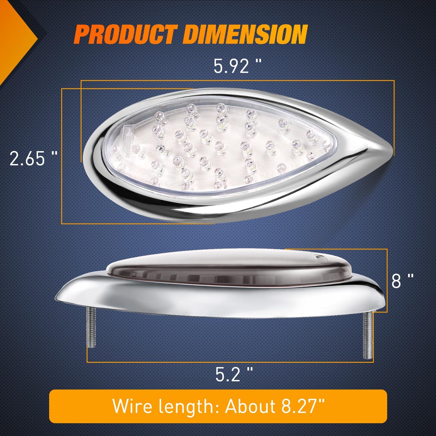 Nilight Trailer Tail Light 2PCS 5.9Inch Teardrop 35 LED White Chrome Bezel Marker Clearance Reverse Backup Running Taillight IP67 Waterproof for Trailer Truck Pickup Camper RV
