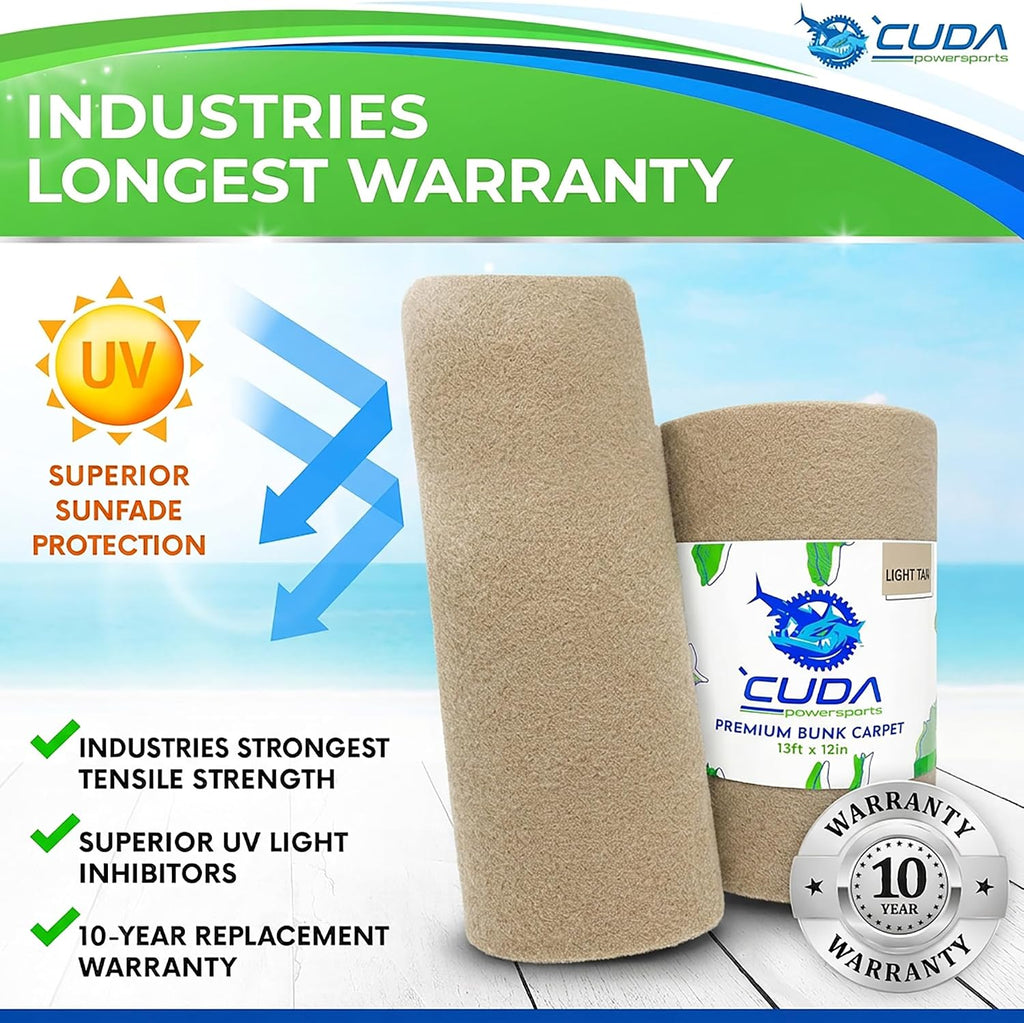 Cuda Boat Trailer Bunk Carpet 12 Inch Wide x 50ft-New Premium Tan Roll- Cuda Bunk Carpet for Boat Trailers Parts Accessories Taupe Lift Runners Covers Waterproof