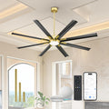 Industrial Ceiling Fan With Light, 72 Inch Black & Gold Ceiling Fan With 8