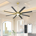 Industrial Ceiling Fan With Light, 72 Inch Black & Gold Ceiling Fan With 8 by JAZAVA%E2%80%94Lightingupyourhome