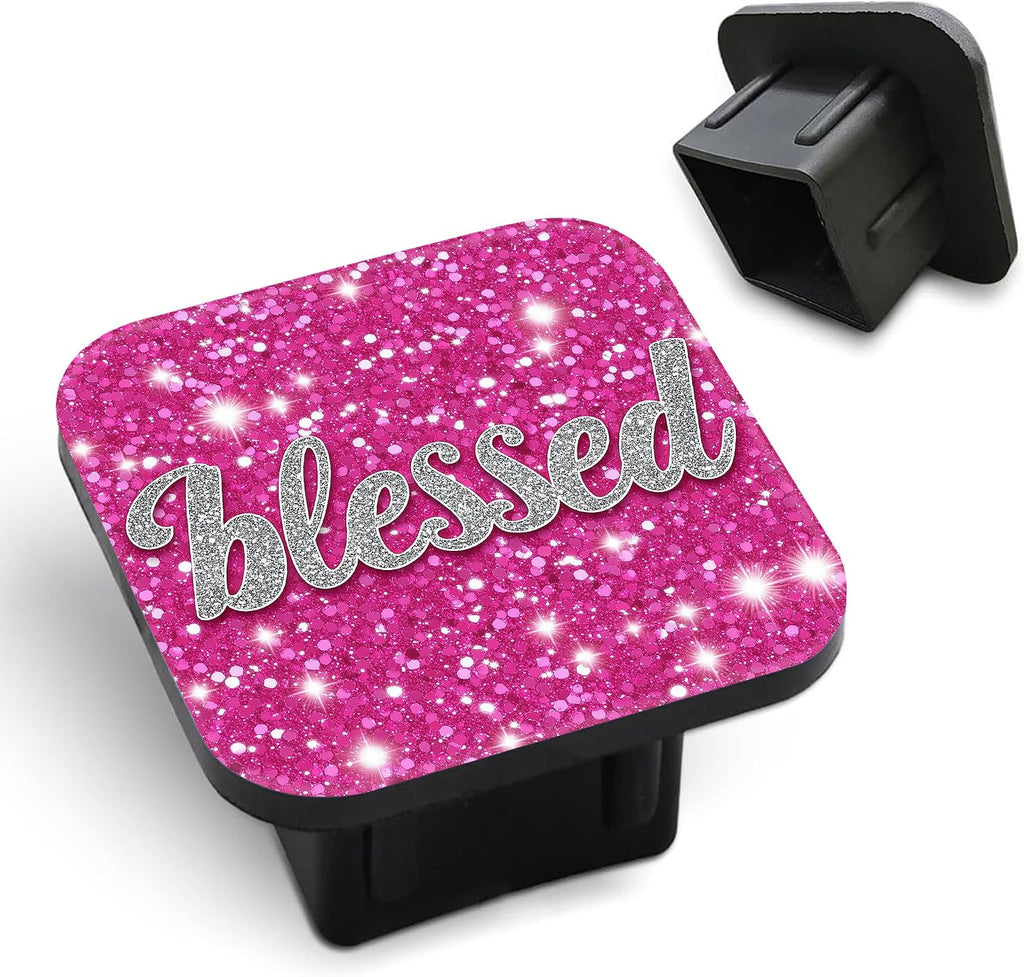 Hitch Receiver Cover 2" Pink Glittery Blessed Trailer Hitch Cover Tube Cap Rubber Universal 2 Inch Receiver Plug for Pickups Trucks Cars Suvs