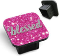 Hitch Receiver Cover 2" Pink Glittery Blessed Trailer Hitch Cover Tube Cap Rubber Universal 2 Inch Receiver Plug for Pickups Trucks Cars Suvs