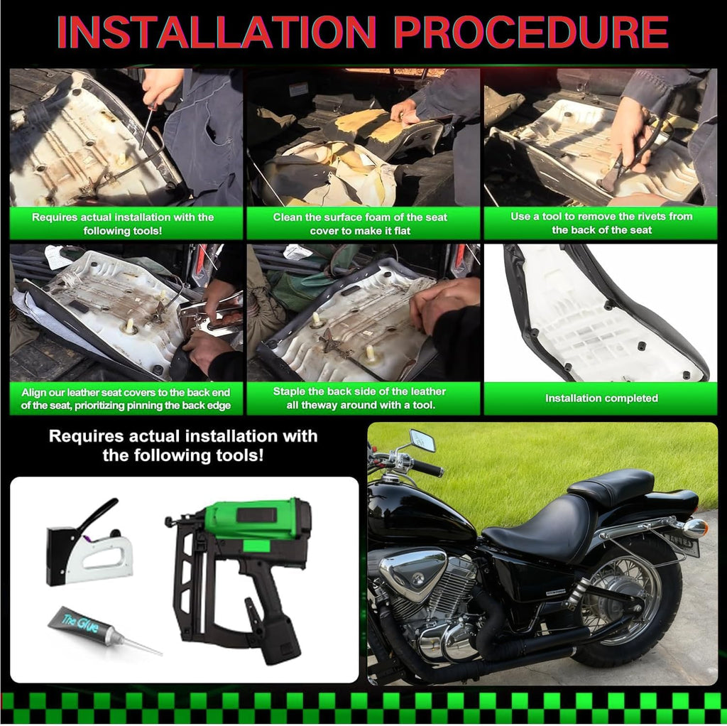 Full Wrap-Around Seat Cover for Honda VT 600 VT600 C/CD Shadow VLX Deluxe 1988-2008 /Premium Leather/Waterproof/Stain-Resistant (Black)