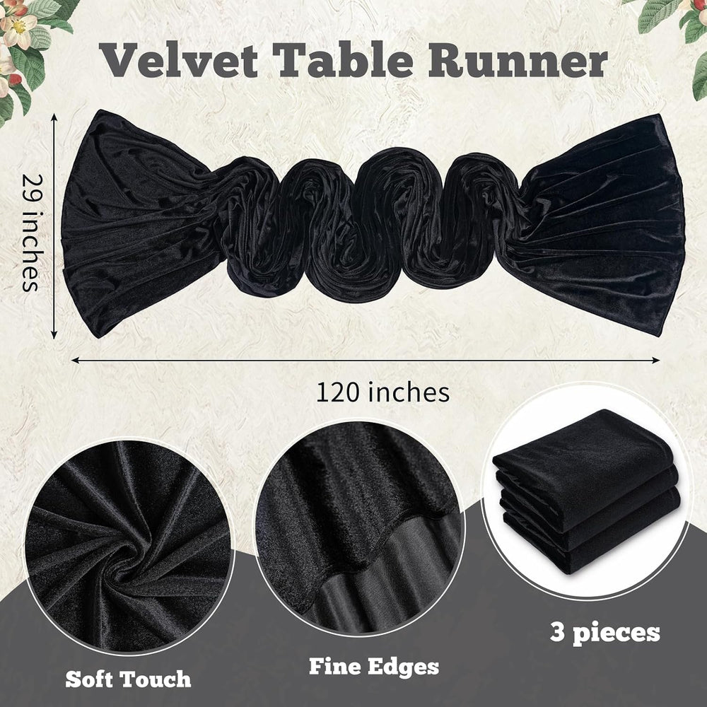 Black Velvet Table Runner 29x120 Inch Luxury Retro Halloween Runners