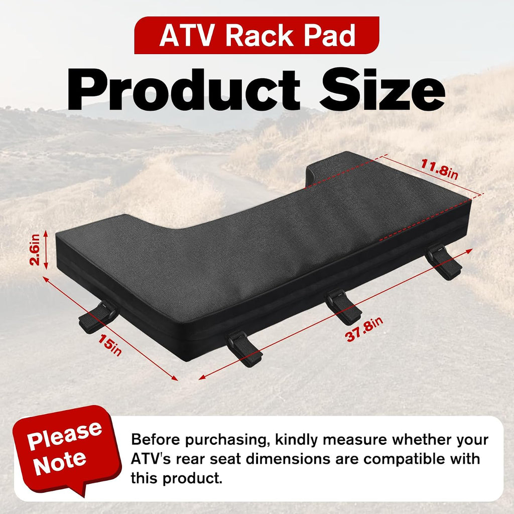ATV Rack Pad Universal Water-Resistant Four Wheeler Rack Seat Cushion with Adjustable Straps for Passengers and Cargo, Black