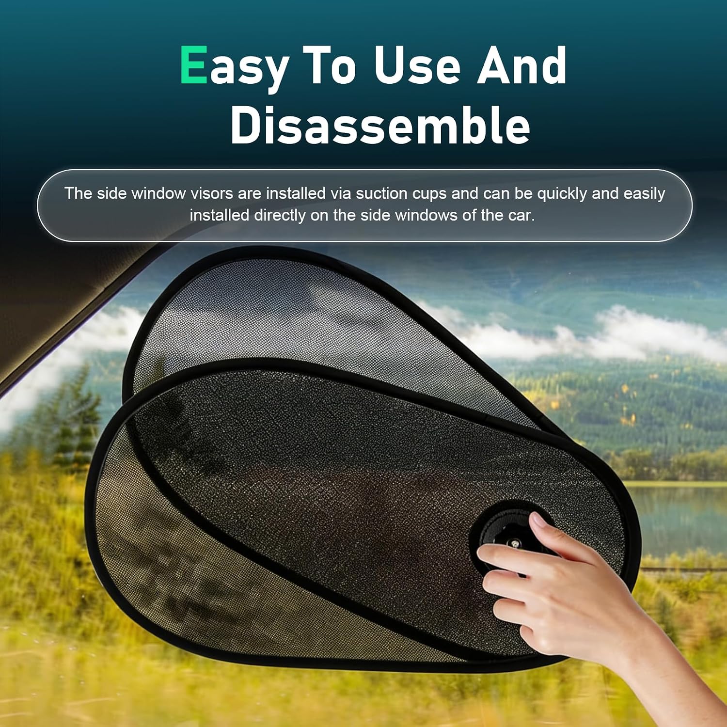 2 PCS Rotatable Car Side Window Sun Shades, Adjustable Extender Shade, Heat & Glare Protection Sun Visor with Suction Cup, Foldable Cover for Driver & Passenger Windows (Black)