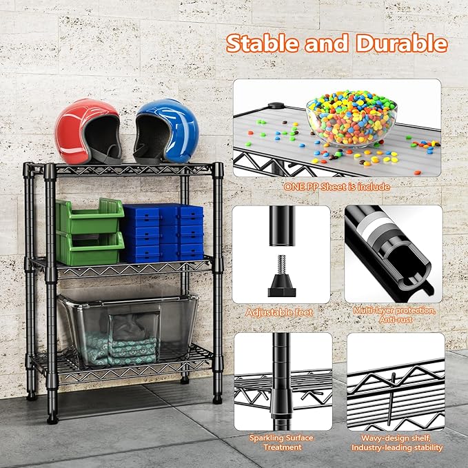 750 lbs 3 Tier Shelf Metal Storage Shelves Wire Rack Closet Organizers - Image 7