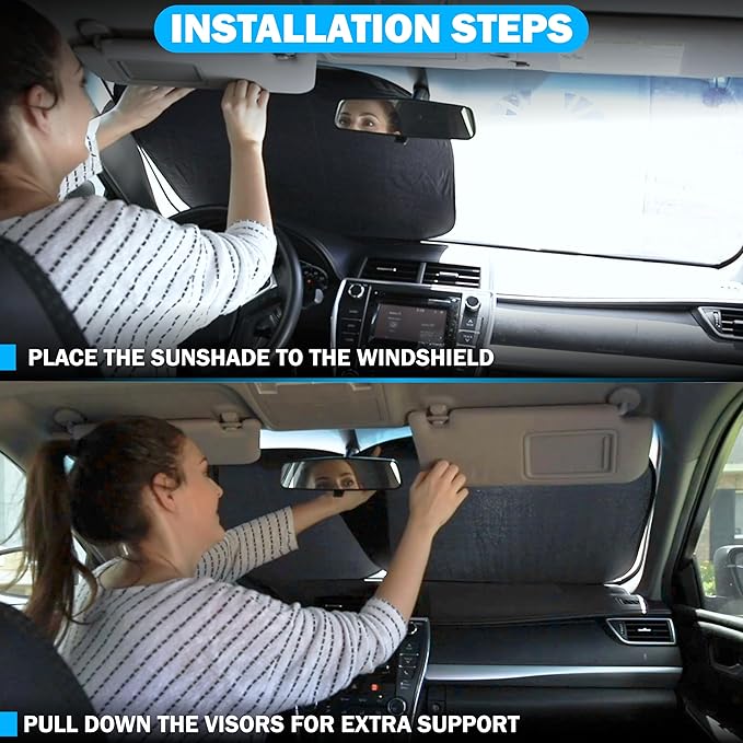 2 Piece Car Windshield Sun Shade Foldable | Durable Polyester Windshield - Image 5