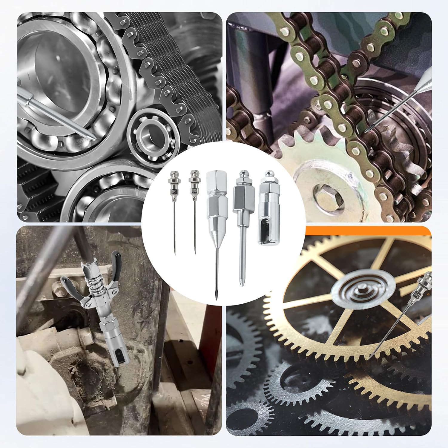 Grease Gun Tips，Grease Gun Fittings，Grease Gun Coupler，90 Degree Grease Gun Coupler，Grease Gun Hose，Zerk Fitting Cleaner，Grease Needle Nozzles，Grease Filling Nozzle and Grease Tip
