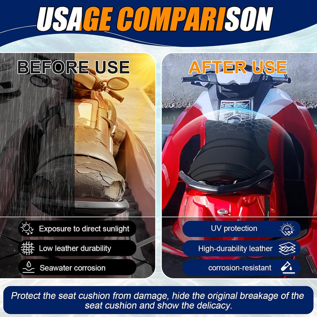 Seat Cover Replacement for 11-18 SeaDoo GTI/GTS/Wake 130/Rental/155 | 3-Layer Custom Fit Faux Leather: Waterproof, Filter Inner, Tough Base. Staple Install (Basic Setup Accessories Kit Included)