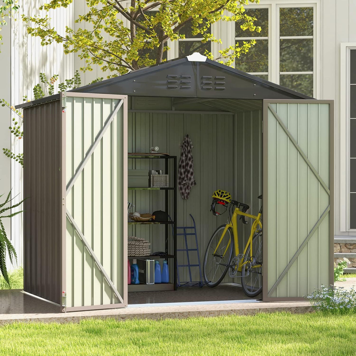 Patiowell 8x6 FT Outdoor Storage Shed, Metal Tool shed & Outdoor Storage