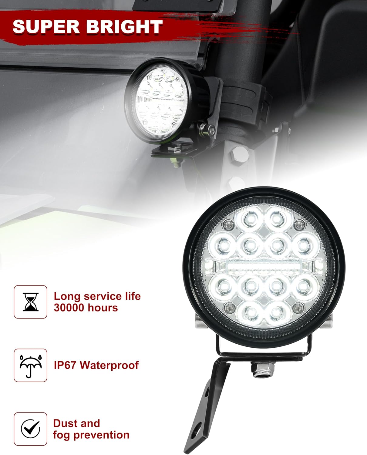 LED A-Pillar Pod Lights for Yamaha RMAX 1000, Front Auxiliary Lights with Aluminum Mounting Bracket & Wiring Harness for Yamaha Wolverine RMAX2 / RMAX4 1000 2021-2026 Accessories, 2PCS