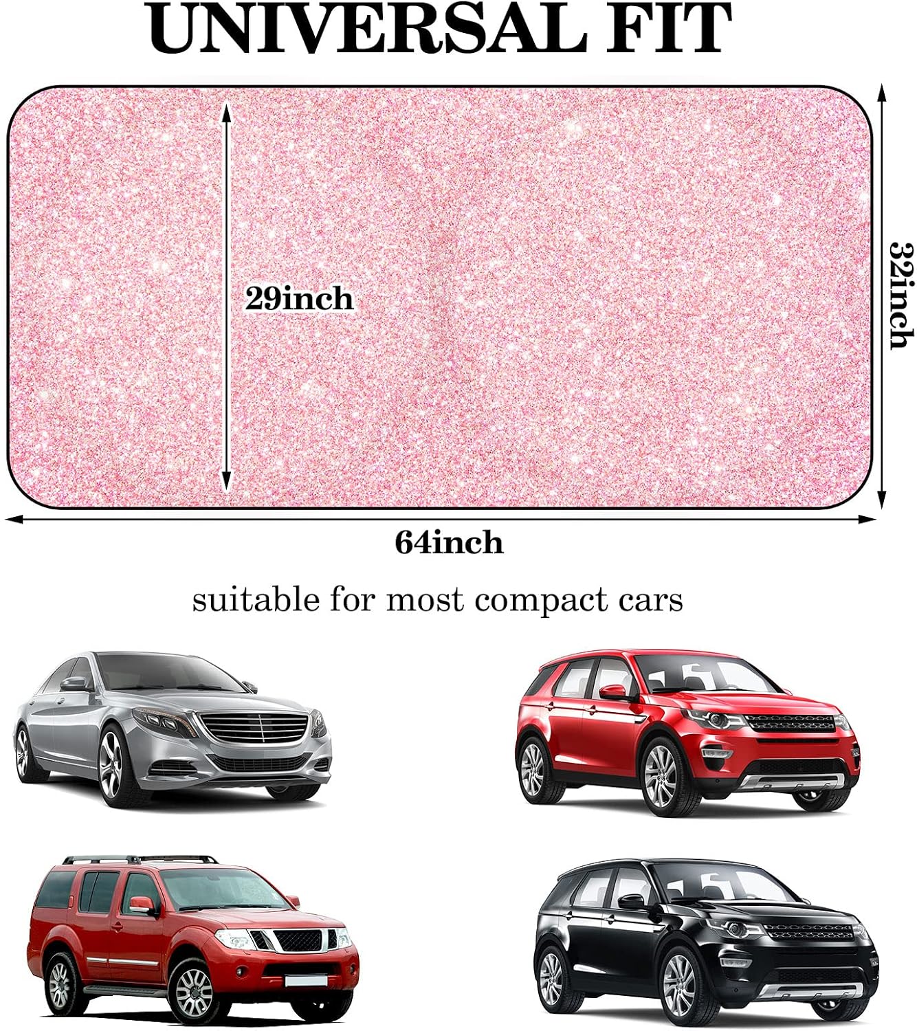 Windshield Sun Shade Foldable Car Front Window Covers for Car Accessories Sun Heat UV Rays Visor Protector Protection for Universal Cars SUV Truck(Pink Sequins)