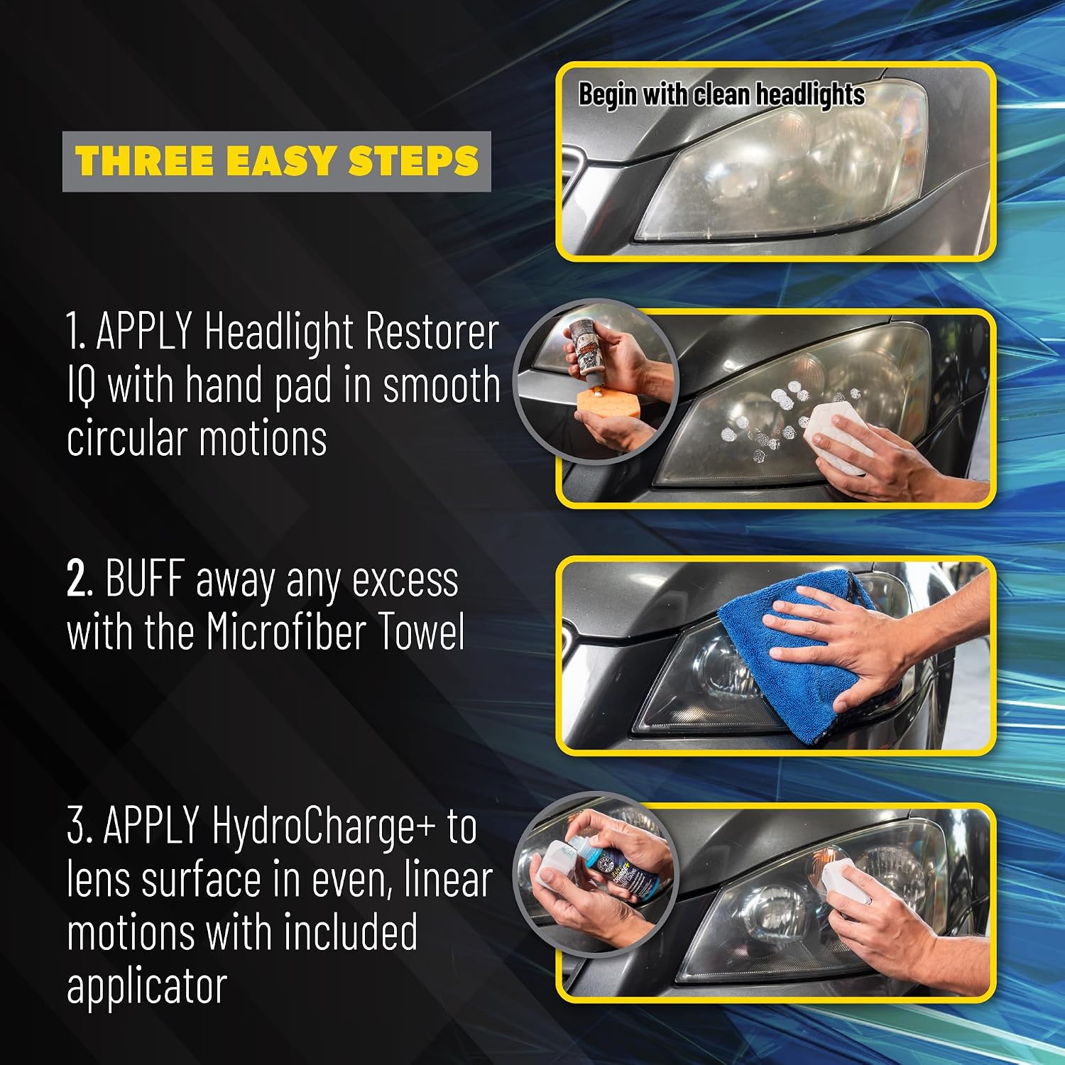 Chemical Guys Headlight Restoration & Ceramic Kit, Complete DIY Kit for Removing Yellowing & Oxidation, Includes Restoration Compound, HydroCharge With Microfiber & Applicator