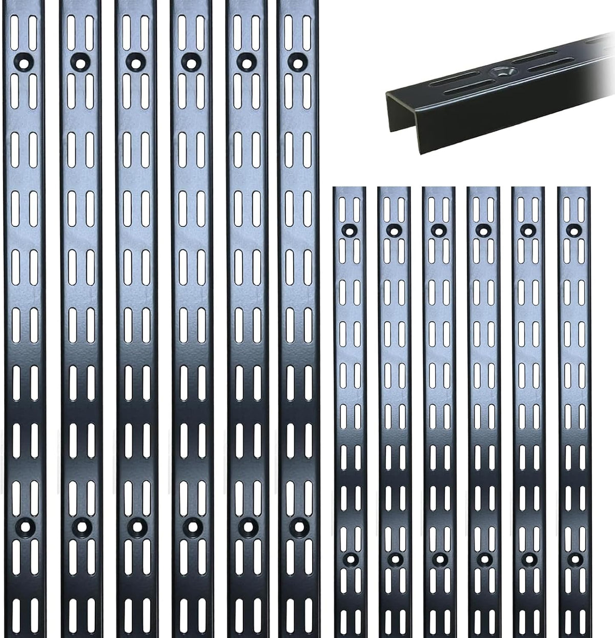 47.5-inch dual-track wall shelf rails, 12 pack, black, main product view