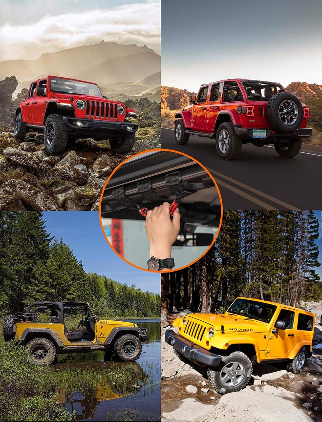 Savadicar 4 x Roll Bar Grab Handles Grip Handle for Jeep Wrangler CJ YJ TJ JK JKU JL JLU & Gladiator JT 1955-2025 2026+, Interior Accessories, Black & Red