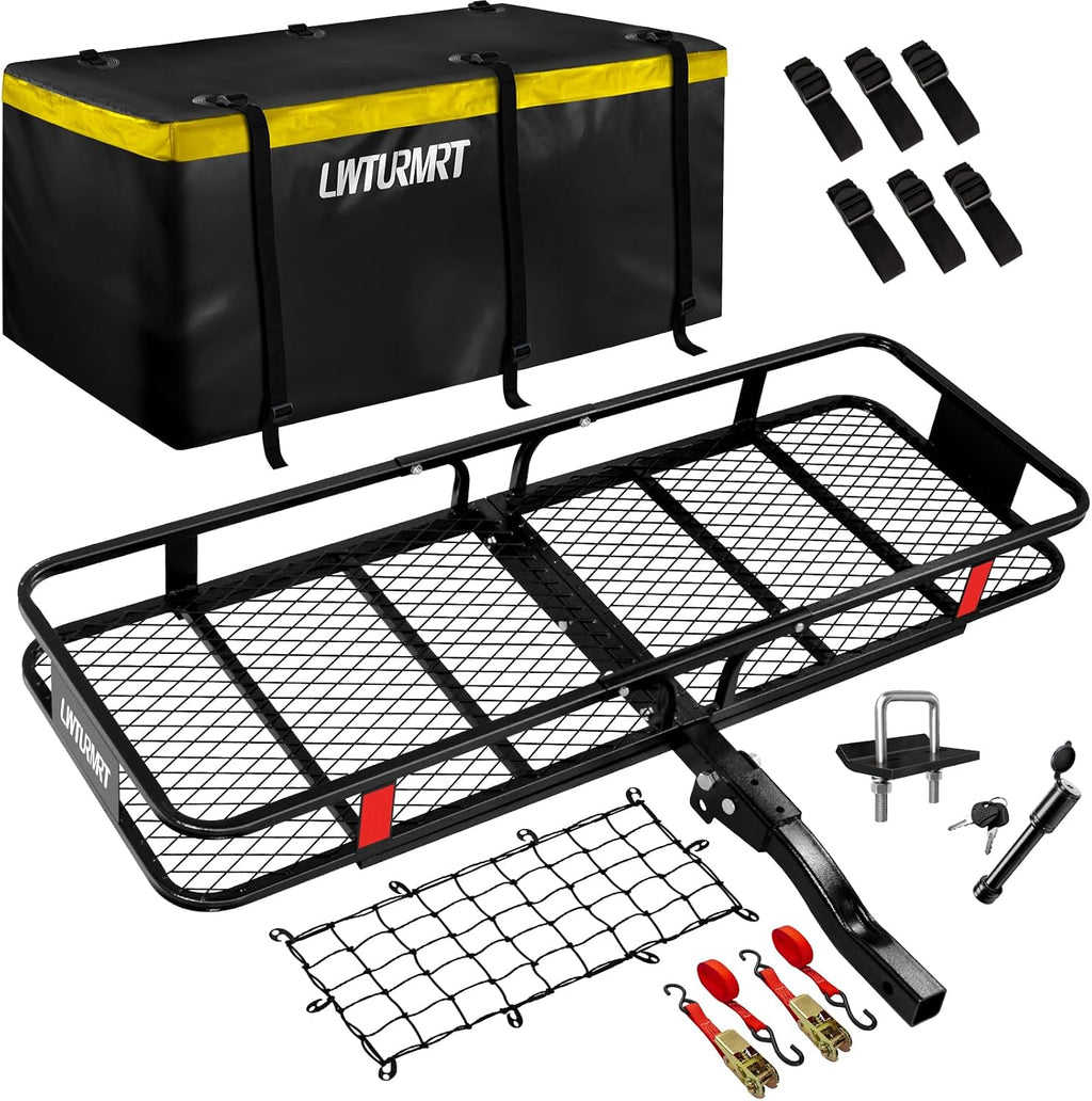 LWTURMRT 60"X21"X6" Hitch Cargo Carrier and Receiver Hitch Cargo Rack with Waterproof Cargo Bag(58"X20"X24"),Carrier Cargo Used Rust Resistant Baking Paint and Alloy Steel Material