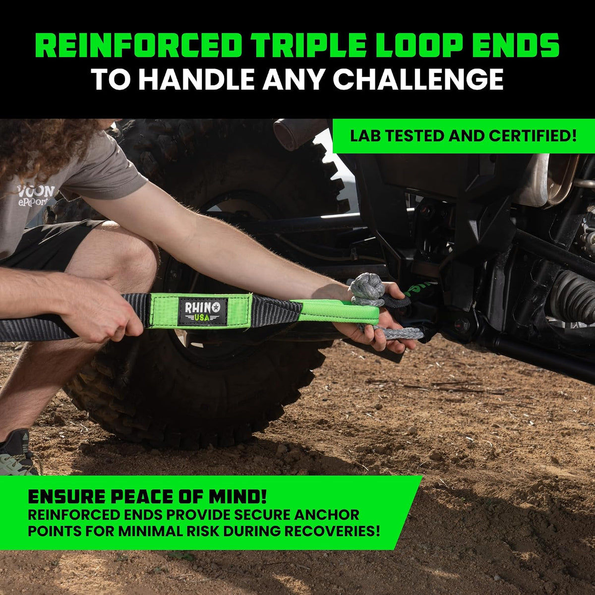 rhino usa offroad recovery tow strap (2in x, close-up detail