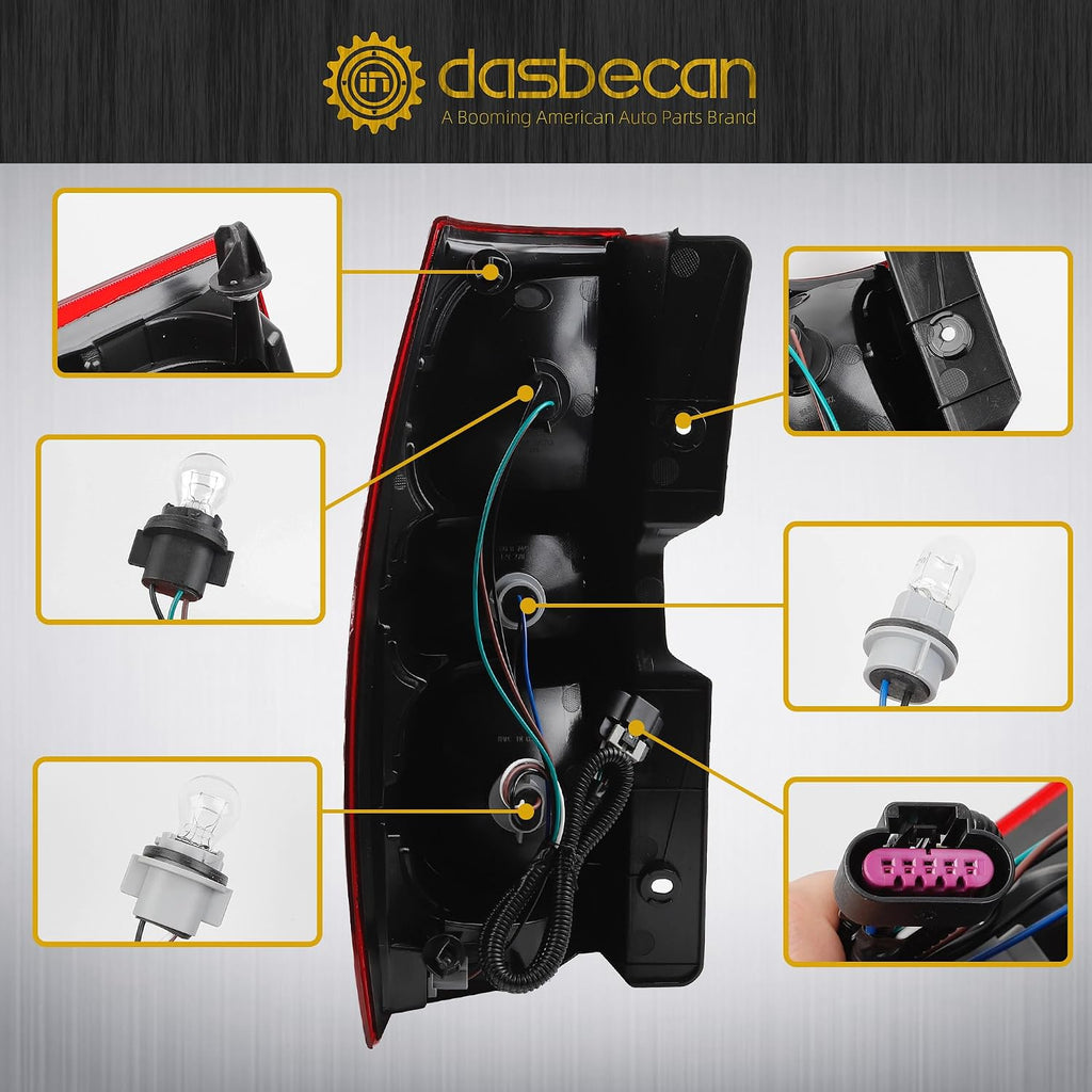 Dasbecan Rear Tail Light Assembly Compatible With 2007-2014 Tahoe Suburban Taillights With Bulbs & Wiring Harness Replaces# GM2801196 GM2800196 (Rear Left and Right Side)