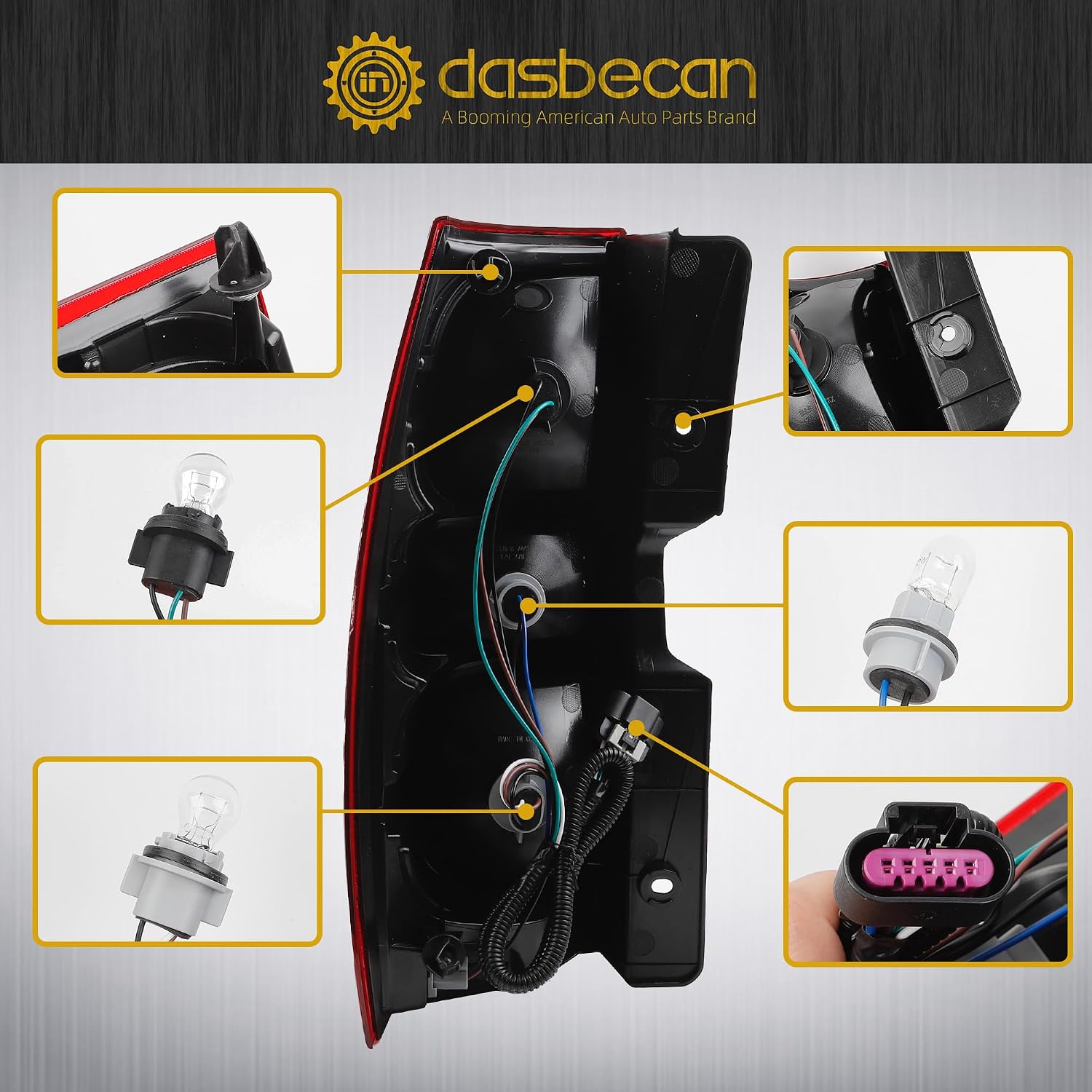 Dasbecan Rear Tail Light Assembly Compatible With 2007-2014 Tahoe Suburban Taillights With Bulbs & Wiring Harness Replaces# GM2801196 GM2800196 (Rear Left and Right Side)