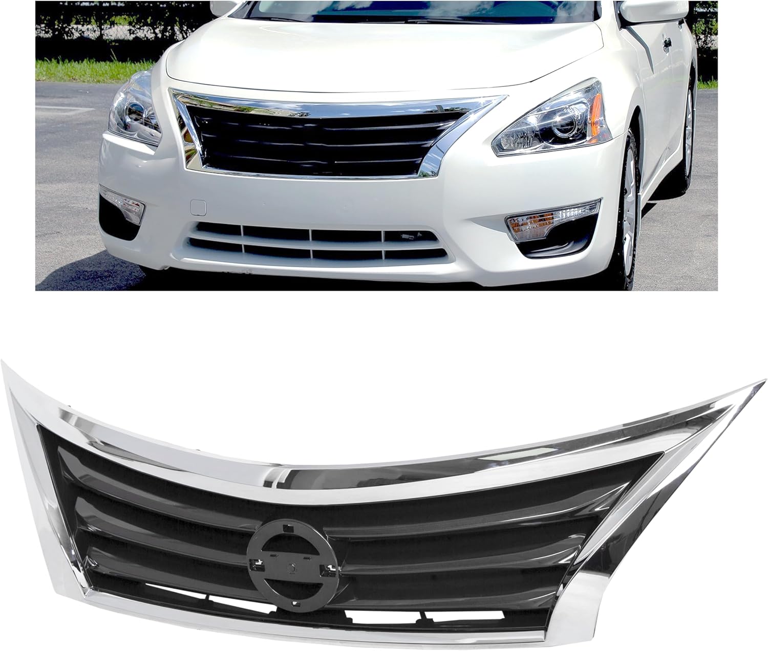 HECASA Front Bumper Grill Upper Grille Compatible with 2013 2014 2015 Nissan Altima Sedan Replacement for 623103TA0A NI1200250 Insert Plastic(ABS)
