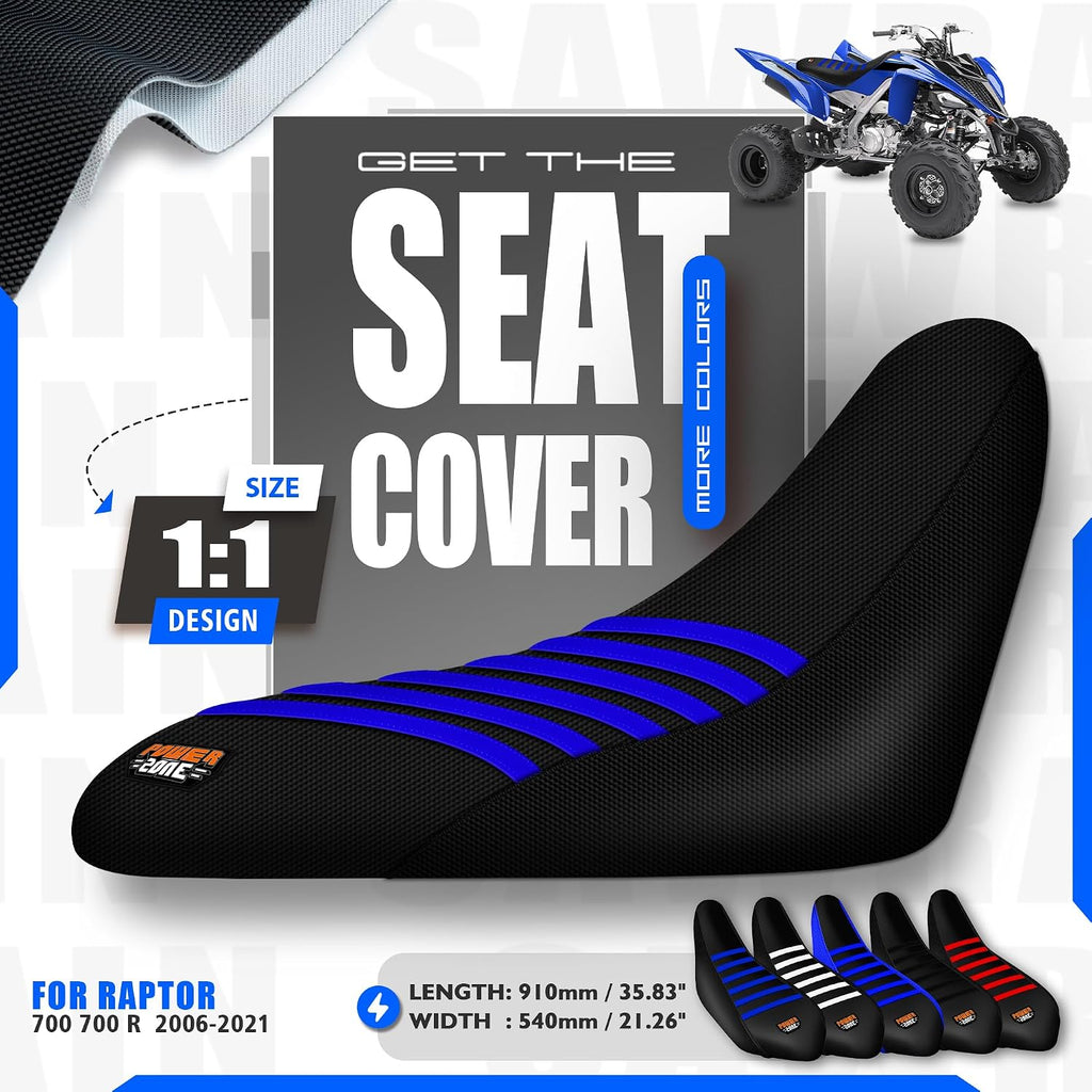 ATV Seat Cover Compatible with Raptor 700 700R, Anti-Slip Waterproof Rubber Seat Protector (Black Blue)