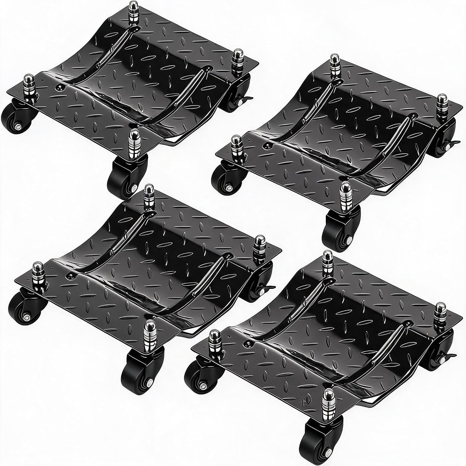 Car Dolly Set of 4, 6000 lbs Moving Tire Stake with Swivel Nylon Casters | 360° Swivel Nylon Casters & Dual Brakes