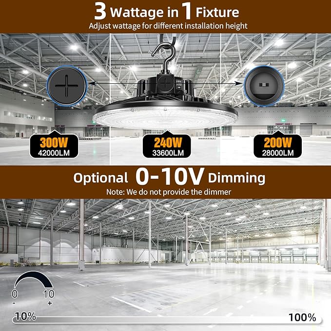 3 Pack 480V LED High Bay Light UL DLC Listed UFO Light 300W 240W 200W Adjustable - Image 3