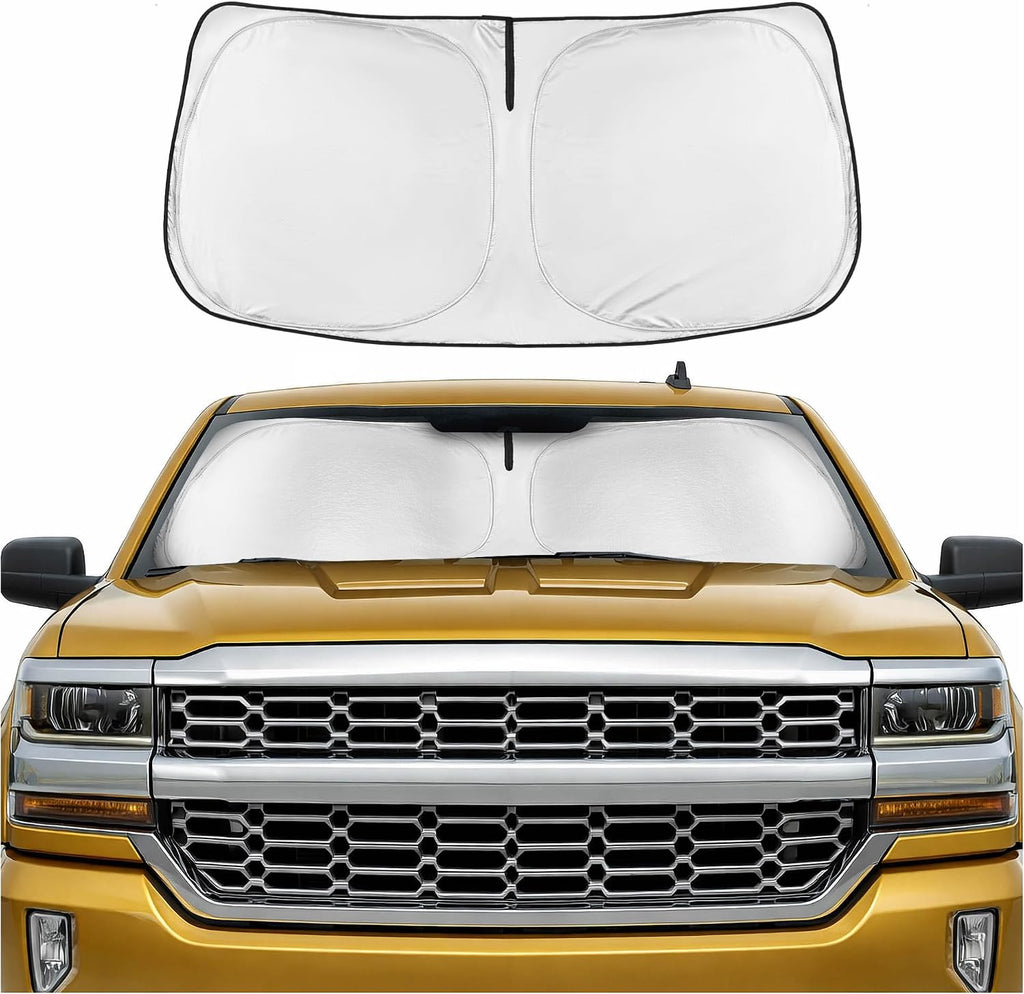 Motor Trend Custom Fit GMC Sierra & Chevy Silverado Windshield Sun Shade - Fits All (2014-2018) Trims - Car Windshield Sunshade Sierra & Silverado Accessories - Automotive Interior Protection