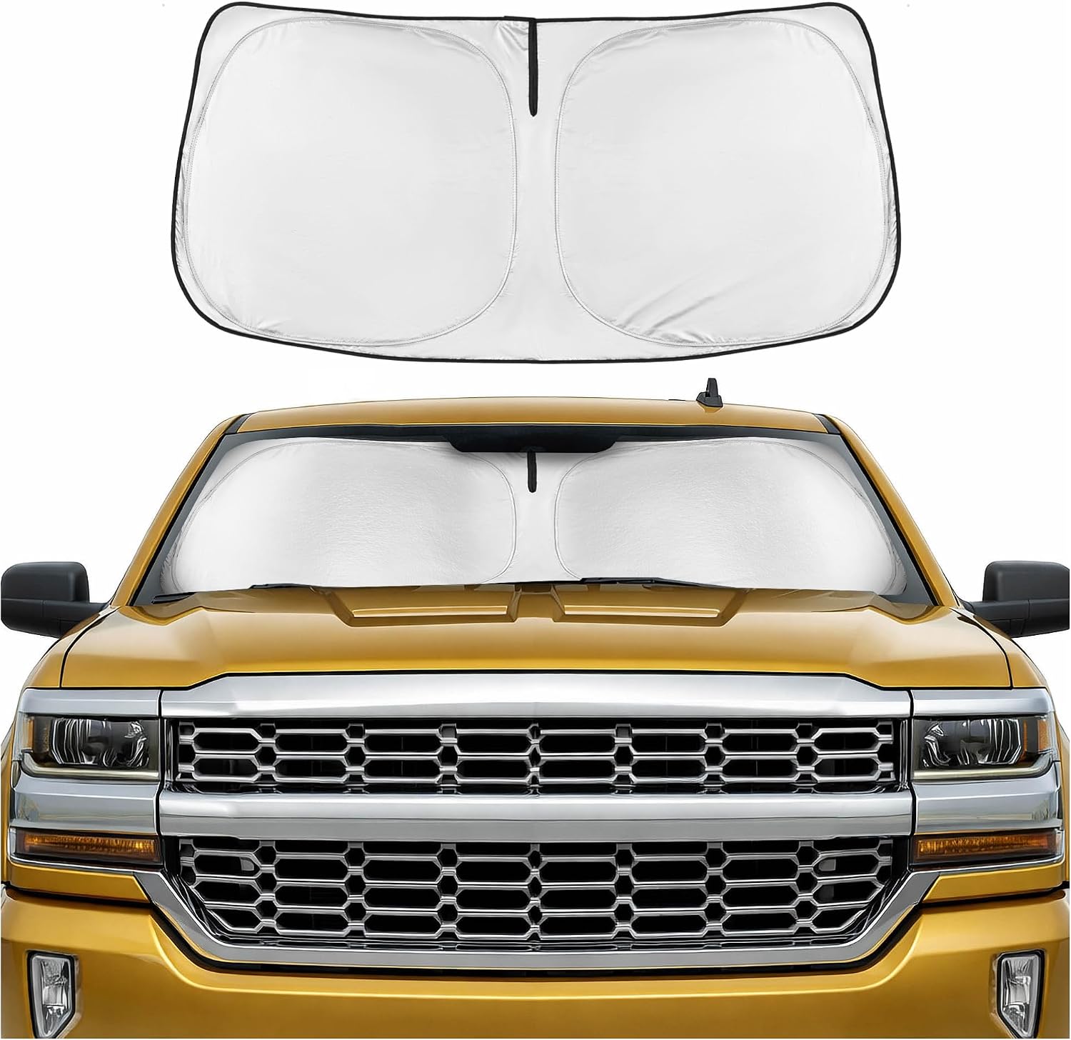 Motor Trend Custom Fit GMC Sierra & Chevy Silverado Windshield Sun Shade - Fits All (2014-2018) Trims - Car Windshield Sunshade Sierra & Silverado Accessories - Automotive Interior Protection